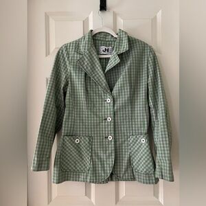 Women’s Vintage Green & Gray checked lightweight button blazer 2 front pockets